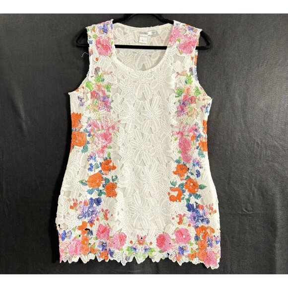 FERATELLI Women Lace Tunic Eyelet Sleeveless Knee Length Floral Sz L White 61-6 - Picture 1 of 15